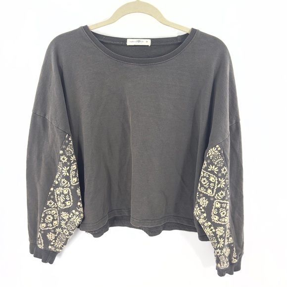 Natural Life Cropped Sweatshirt Womens Size M Gray Boho Boxy Floral Pullover - Picture 8 of 8